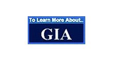 Logo with text 'To Learn More About GIA' on a blue background.