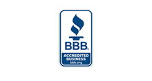 Better Business Bureau accredited business logo with blue flame symbol.