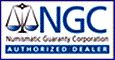 Logo of Numismatic Guaranty Corporation, an accepted dealer.