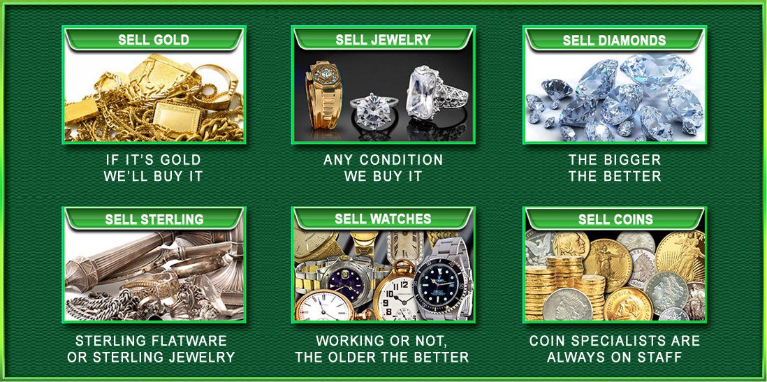 Gold, jewelry, diamonds, sterling, watches, coins selling.