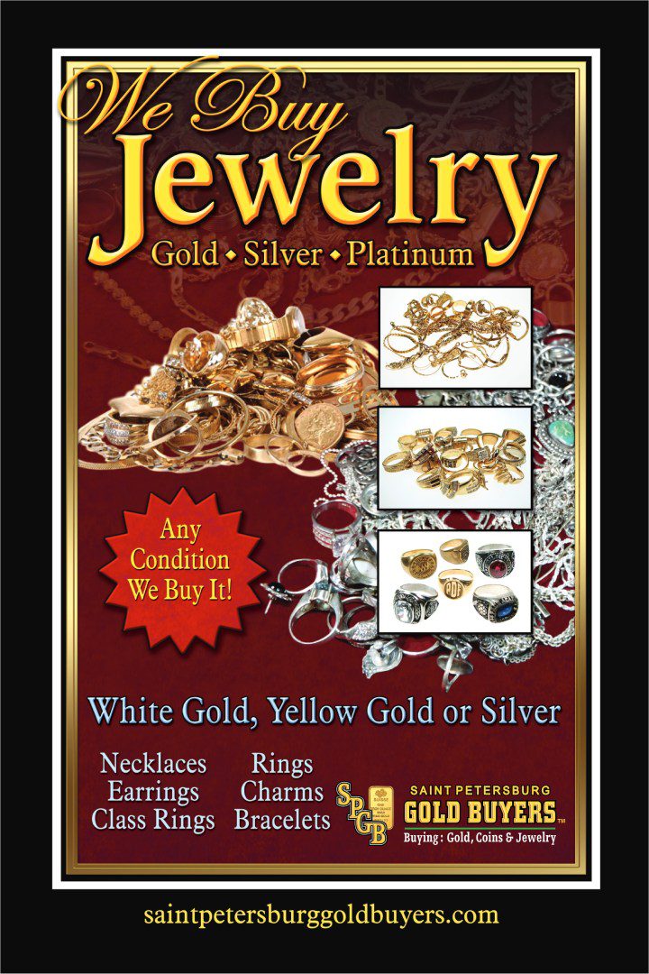 Jewelry advertisement offering gold, silver, and platinum purchases.