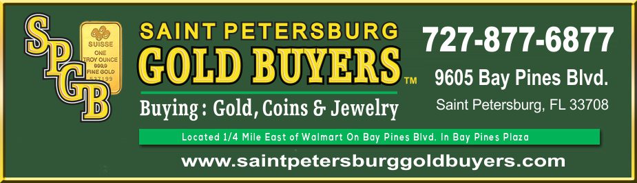 Banner advertising gold buyers in Saint Petersburg.