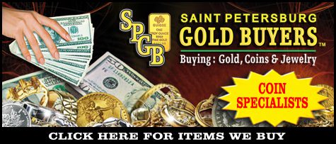 Advertisement for Saint Peter's Gold Buyers buying gold and currency.